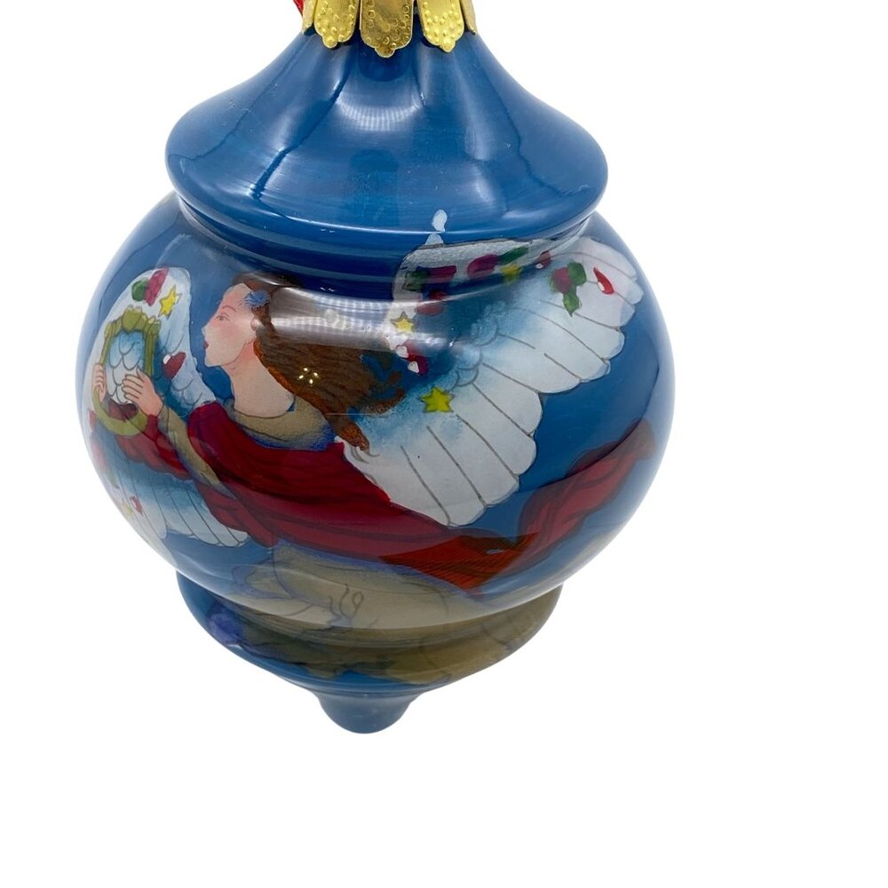 Angel hand painted glass Christmas tree ornament reverse painted‎ turnip shape